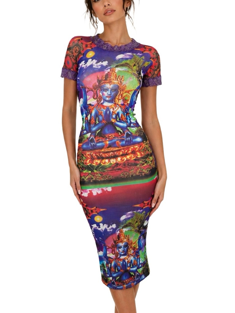 RARE Archive Jean Paul Gaultier SS97 Shiva Print Mesh Dress - Maille Classique - Picture 2 of 13